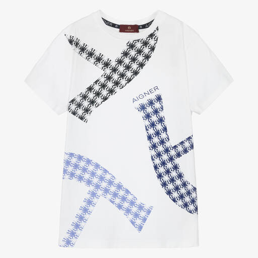 AIGNER-Teen Boys White Cotton T-Shirt | Childrensalon Outlet
