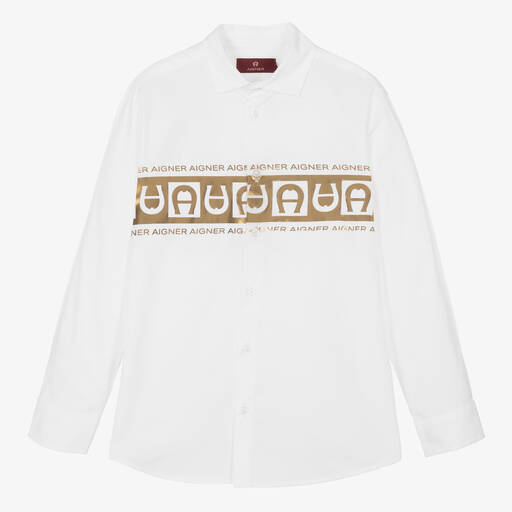 AIGNER-Teen Boys White & Gold Cotton Shirt | Childrensalon Outlet