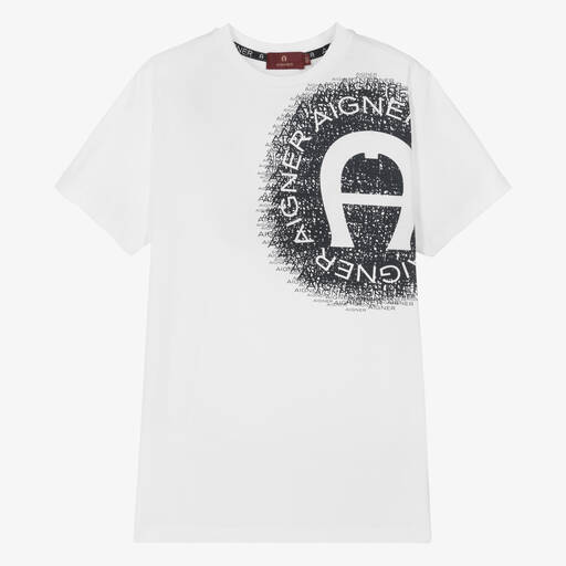 AIGNER-Teen Boys White Graphic Cotton T-Shirt | Childrensalon Outlet