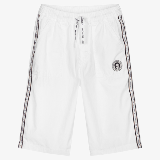 AIGNER-Teen Boys White Logo Shorts | Childrensalon Outlet