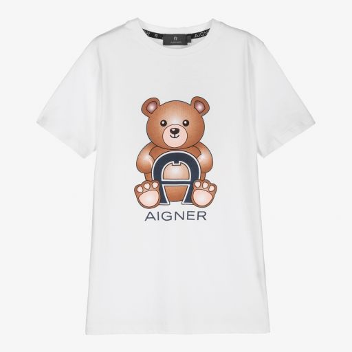 AIGNER-Teen Boys White Logo T-Shirt | Childrensalon Outlet