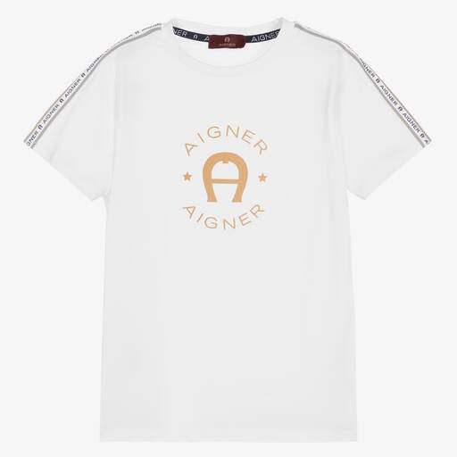 AIGNER-Teen Boys White Logo T-Shirt | Childrensalon Outlet