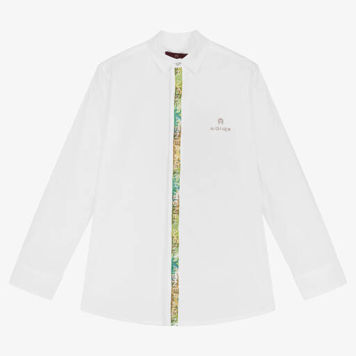 AIGNER-Белая рубашка с логотипной лентой | Childrensalon Outlet
