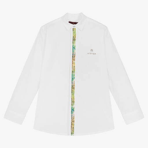 AIGNER-Teen Boys White Logo Tape Shirt | Childrensalon Outlet