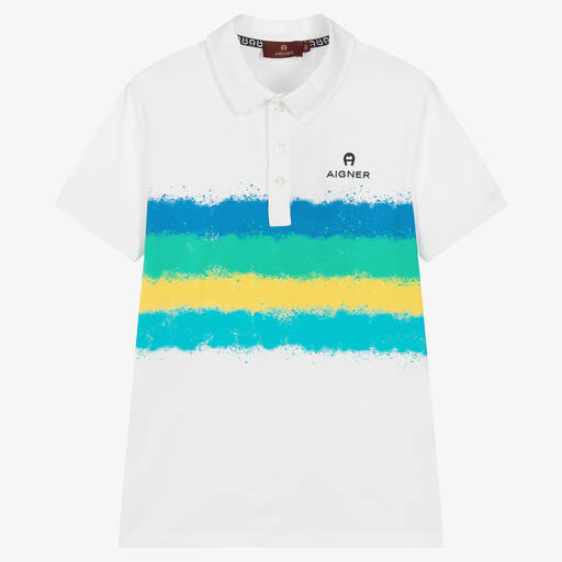 AIGNER-Teen Boys White Spray Paint Polo Shirt | Childrensalon Outlet