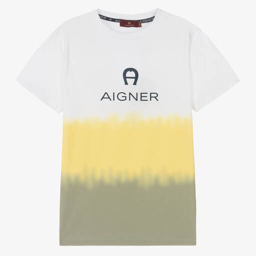 AIGNER-Teen Boys White & Yellow Logo T-Shirt | Childrensalon Outlet