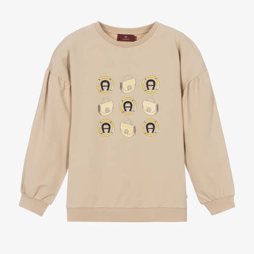 AIGNER-Teen Girls Beige Cotton Sweatshirt  | Childrensalon Outlet