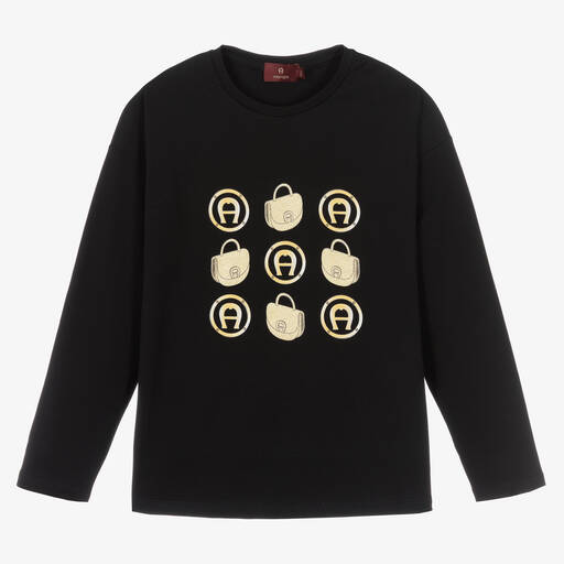 AIGNER-Teen Girls Black & Gold Top | Childrensalon Outlet