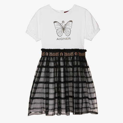 AIGNER-Teen Girls Black & White Butterfly Dress | Childrensalon Outlet