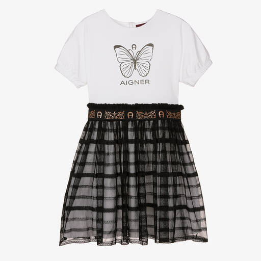 AIGNER-Robe noire et blanche papillon ado | Childrensalon Outlet