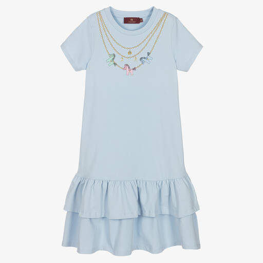 AIGNER-Blaues Baumwollkleid mit Halskette | Childrensalon Outlet