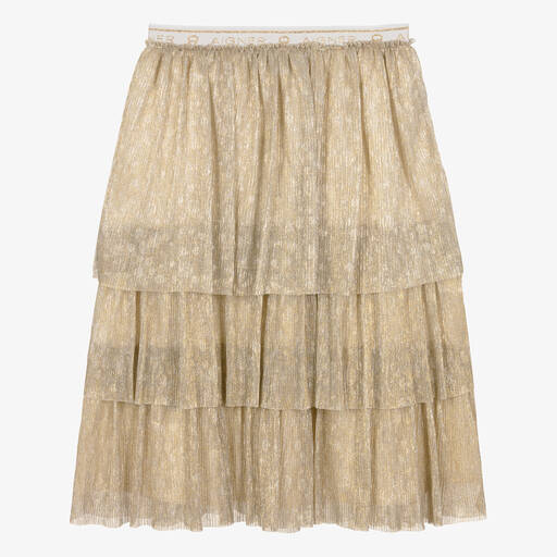 AIGNER-Teen Girls Gold Ruffle Plissé Skirt | Childrensalon Outlet