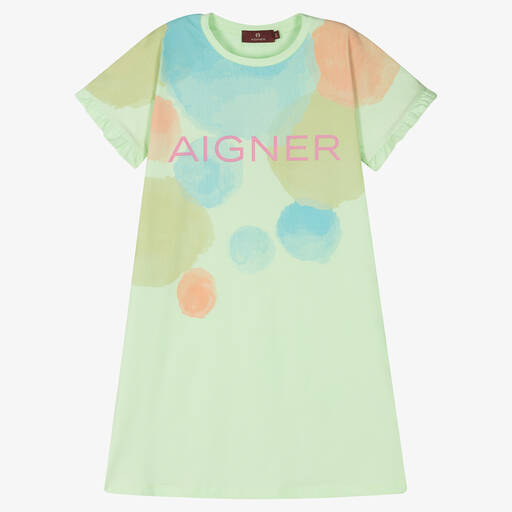 AIGNER-Teen Girls Green & Blue Cotton Dress | Childrensalon Outlet