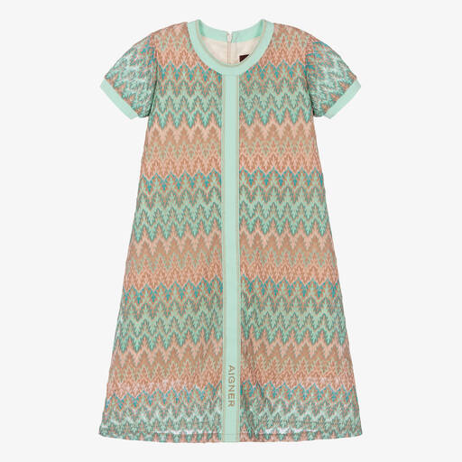AIGNER-Teen Girls Green & Pink Knitted Lace Dress | Childrensalon Outlet