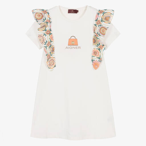 AIGNER-Teen Girls Ivory Cotton Frill Dress | Childrensalon Outlet