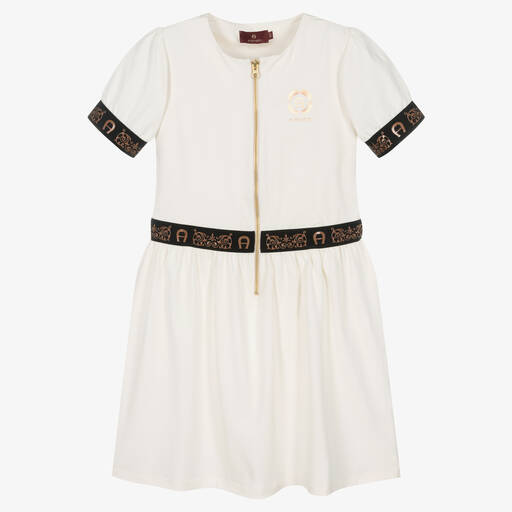 AIGNER-Teen Girls Ivory Cotton Logo Dress | Childrensalon Outlet