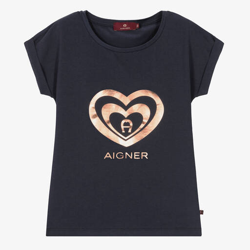 AIGNER-تيشيرت تينز بناتي قطن جيرسي لون كحلي | Childrensalon Outlet