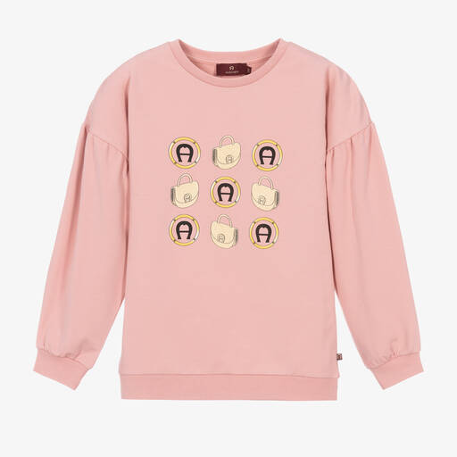 AIGNER-Teen Girls Pink Cotton Sweatshirt  | Childrensalon Outlet