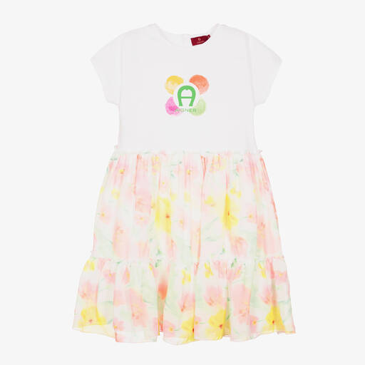 AIGNER-Robe blanche en mousseline à fleurs | Childrensalon Outlet