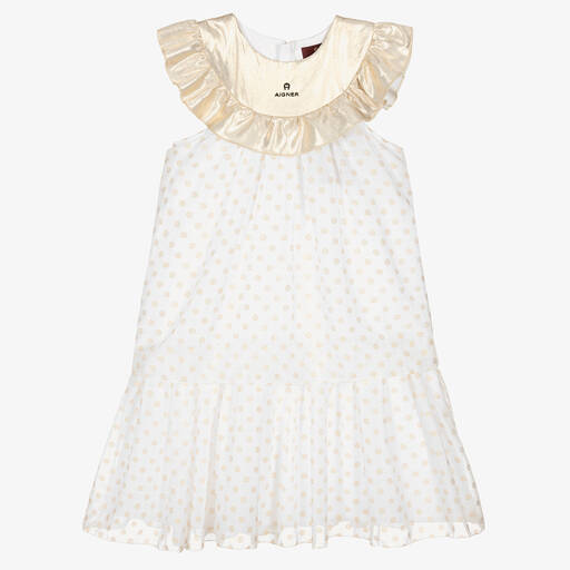 AIGNER-فستان تينز بناتي شيفون لون أبيض وذهبي | Childrensalon Outlet