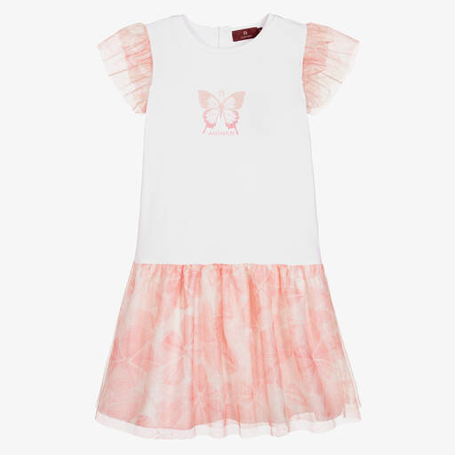 AIGNER-Teen Girls White & Pink Tulle Dress | Childrensalon Outlet
