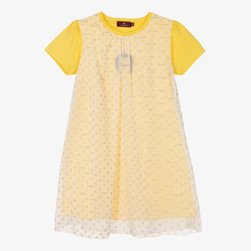 AIGNER-Teen Girls Yellow Chiffon Polka Dot Dress | Childrensalon Outlet