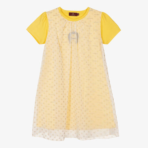 AIGNER-Robe mousseline jaune à pois ado | Childrensalon Outlet