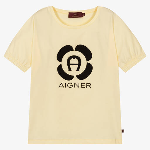 AIGNER-تيشيرت تينز بناتي قطن جيرسي لون أصفر | Childrensalon Outlet