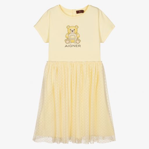 AIGNER-فستان تينز قطن جيرسي وتول لون أصفر باهت | Childrensalon Outlet