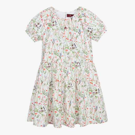 AIGNER-Elfenbeinfarbenes Kleid mit Blumen-Print und Logo | Childrensalon Outlet