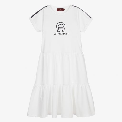 AIGNER-Teen White Cotton Logo Dress | Childrensalon Outlet