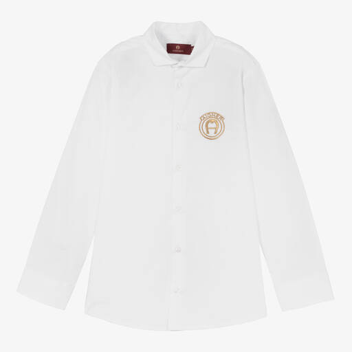 AIGNER-Teen White Cotton Logo Shirt | Childrensalon Outlet