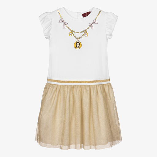 AIGNER-Teen Tüllkleid in Weiß und Gold | Childrensalon Outlet