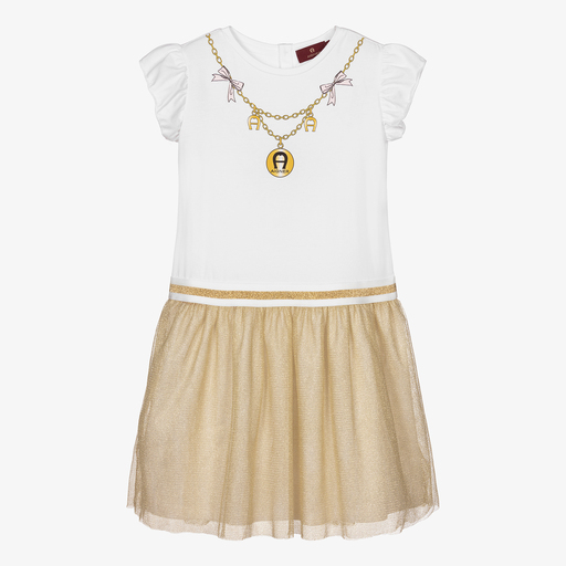 AIGNER-Teen White & Gold Tulle Dress | Childrensalon Outlet
