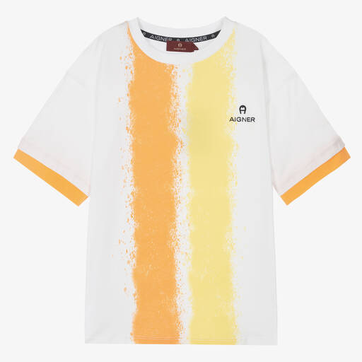 AIGNER-Белая футболка с оранжевыми полосками | Childrensalon Outlet