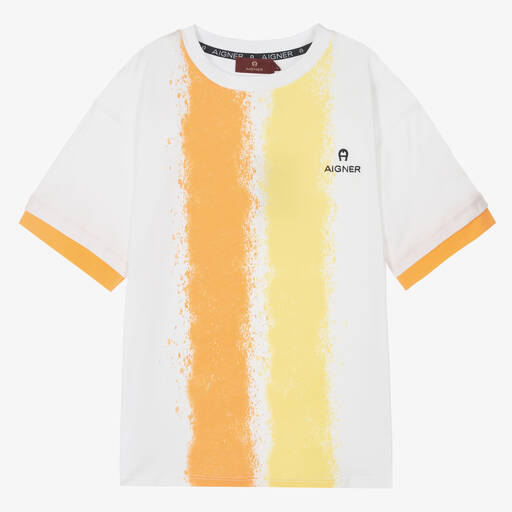 AIGNER-Teen White & Orange Painted Stripes T-shirt | Childrensalon Outlet