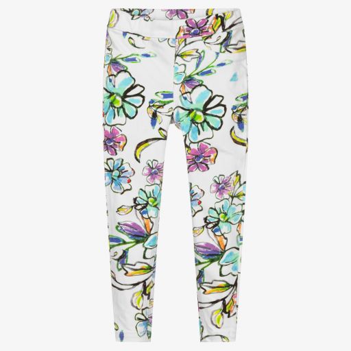 AIGNER-White Cotton Floral Jeggings | Childrensalon Outlet