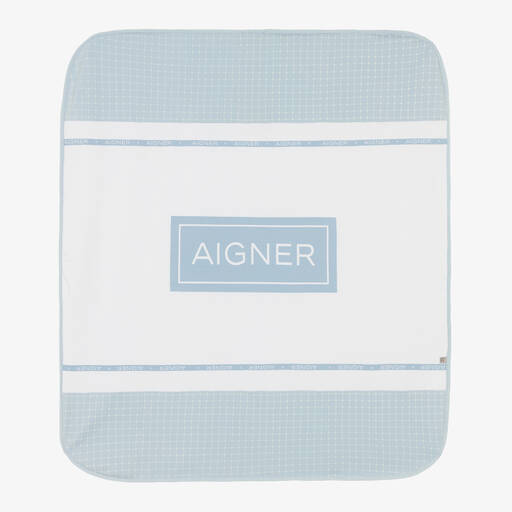 AIGNER-بطانية قطن بيما لون أبيض وأزرق للأطفال (85 سم) | Childrensalon Outlet