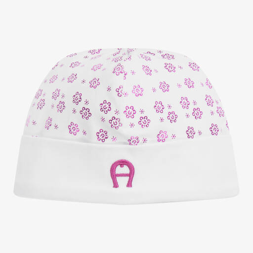 AIGNER-White Pima Cotton Baby Hat | Childrensalon Outlet