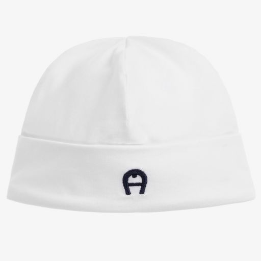AIGNER-White Pima Cotton Baby Hat | Childrensalon Outlet