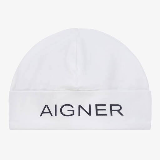 AIGNER-White Pima Cotton Baby Hat | Childrensalon Outlet