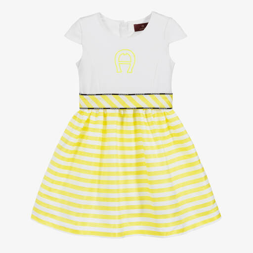 AIGNER-فستان قطن جيرسي لون أبيض و أصفر | Childrensalon Outlet