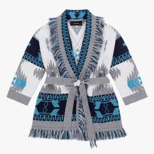 Alanui-Blue & White Wool Icon Jacquard Cardigan | Childrensalon Outlet