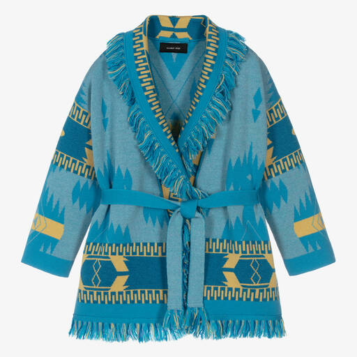 Alanui-Cardigan bleu et jaune laine Icon | Childrensalon Outlet