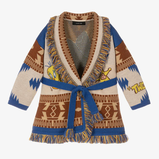 Alanui-Brown & Blue Wool Icon Cardigan | Childrensalon Outlet