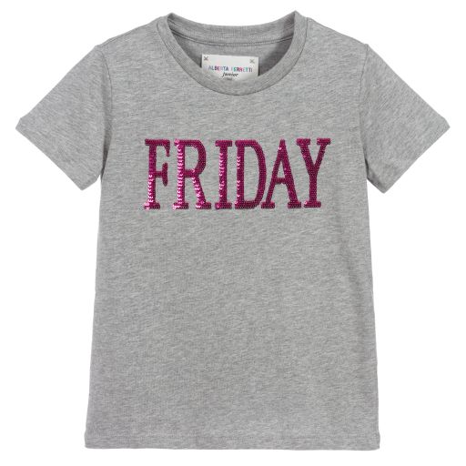 Alberta Ferretti-Girls Grey Cotton T-Shirt | Childrensalon Outlet