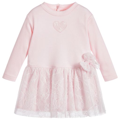 Aletta-Pink Cotton & Lace Dress  | Childrensalon Outlet