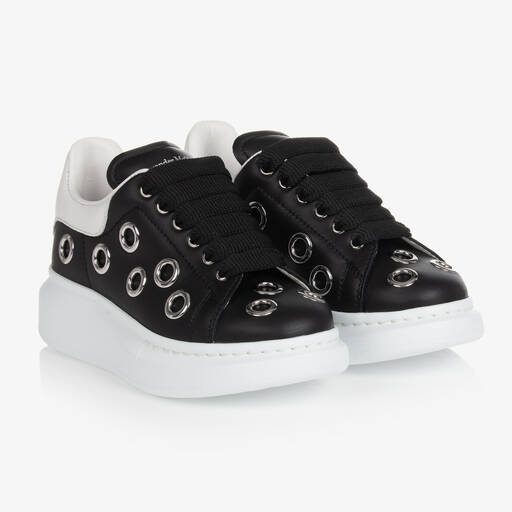 Alexander McQueen-Girls Black Eyelet Leather Oversized Trainers | Childrensalon Outlet