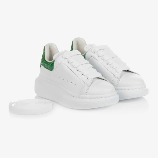 Alexander McQueen-Leder-Sneakers in Weiß und Grün | Childrensalon Outlet