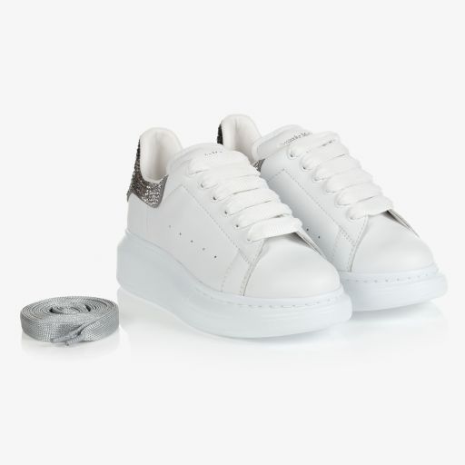 Alexander McQueen-ترينرز أوفر سايز جلد لون أبيض للبنات | Childrensalon Outlet